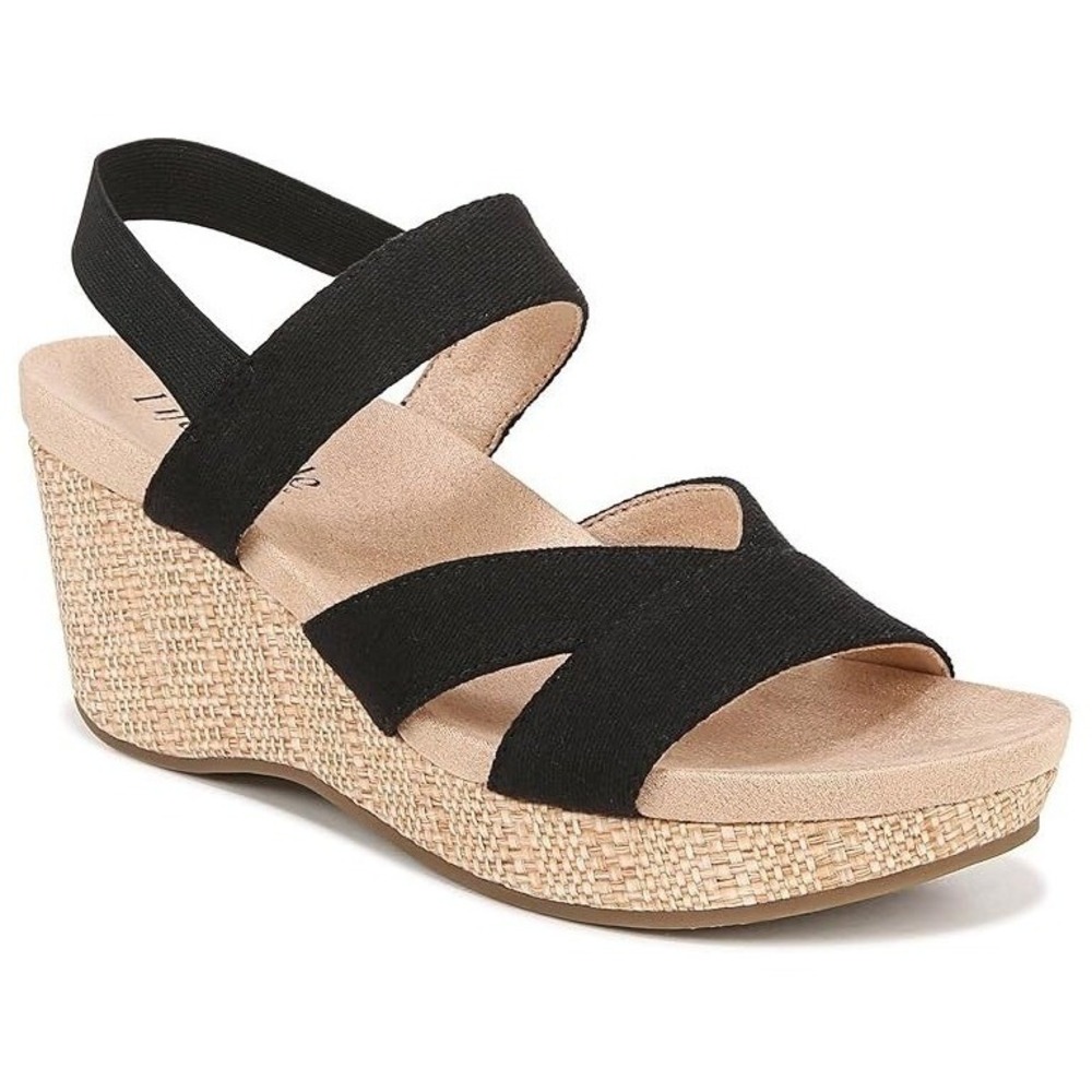 LifeStride Danita Women's Size 8 W Strappy Wedge Heel Sandals Textile Black
